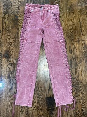 Akira: Women's Pink Lace-Up Side Seam Jeans